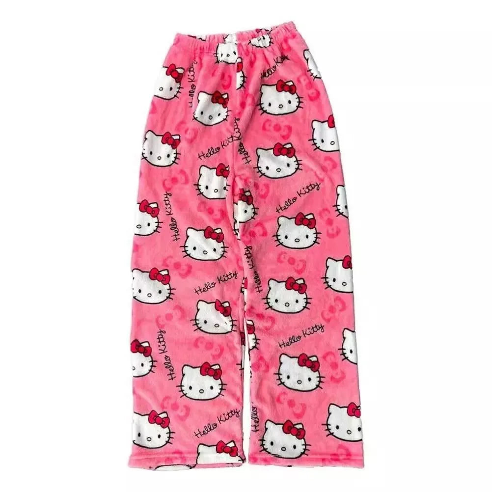 Women’s Pajama Pants with Cute Cartoon Print and Elastic Waist