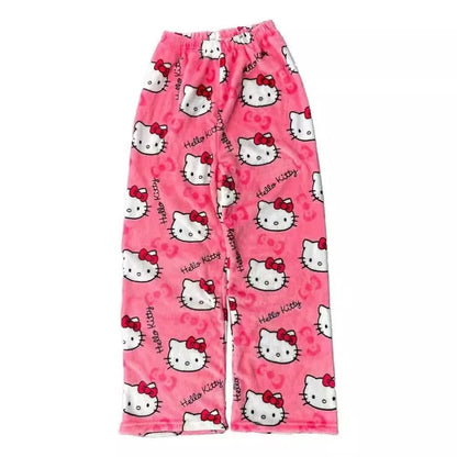 Women’s Pajama Pants with Cute Cartoon Print and Elastic Waist