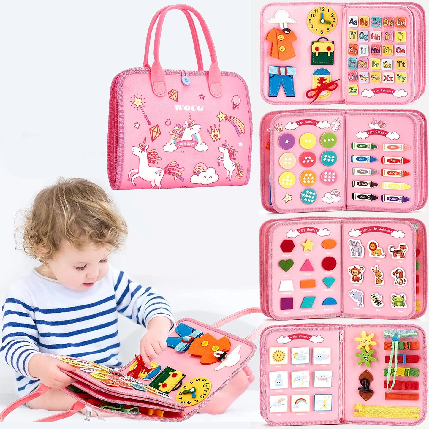 Montessori Busy Board Sensory Activity Toy for Toddlers 45 x 28 cm