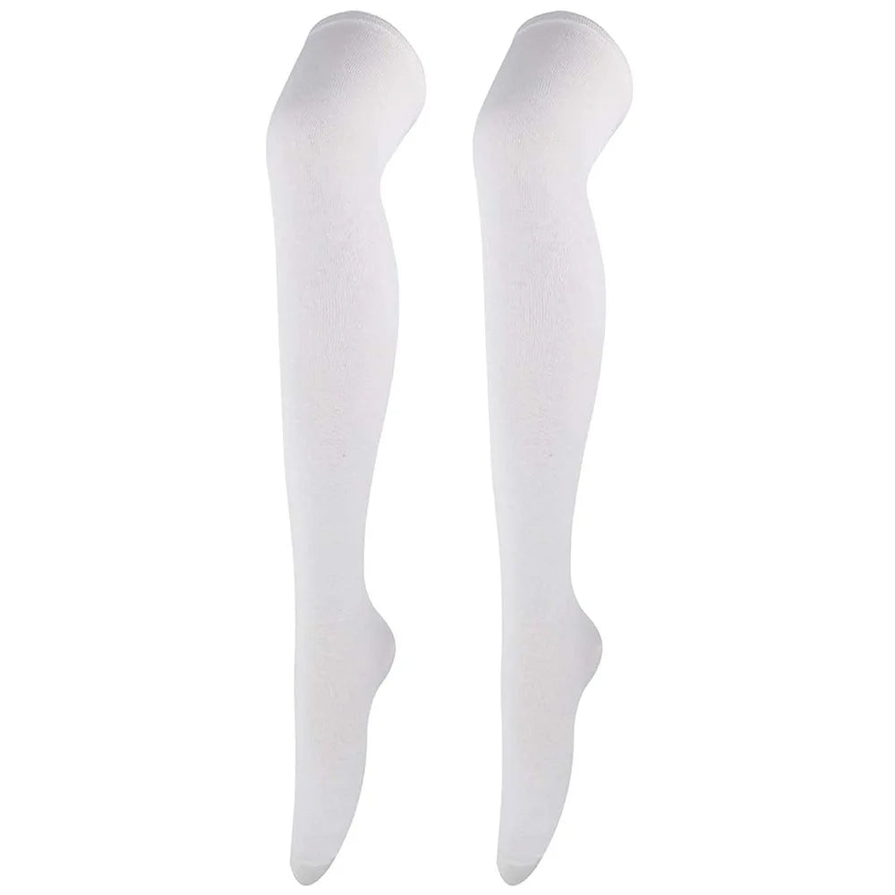 Women Solid Colors Stockings Long Over Knee High Socks Dance Cosplay Performance Socks Classic Colors Leggings Black White Gray