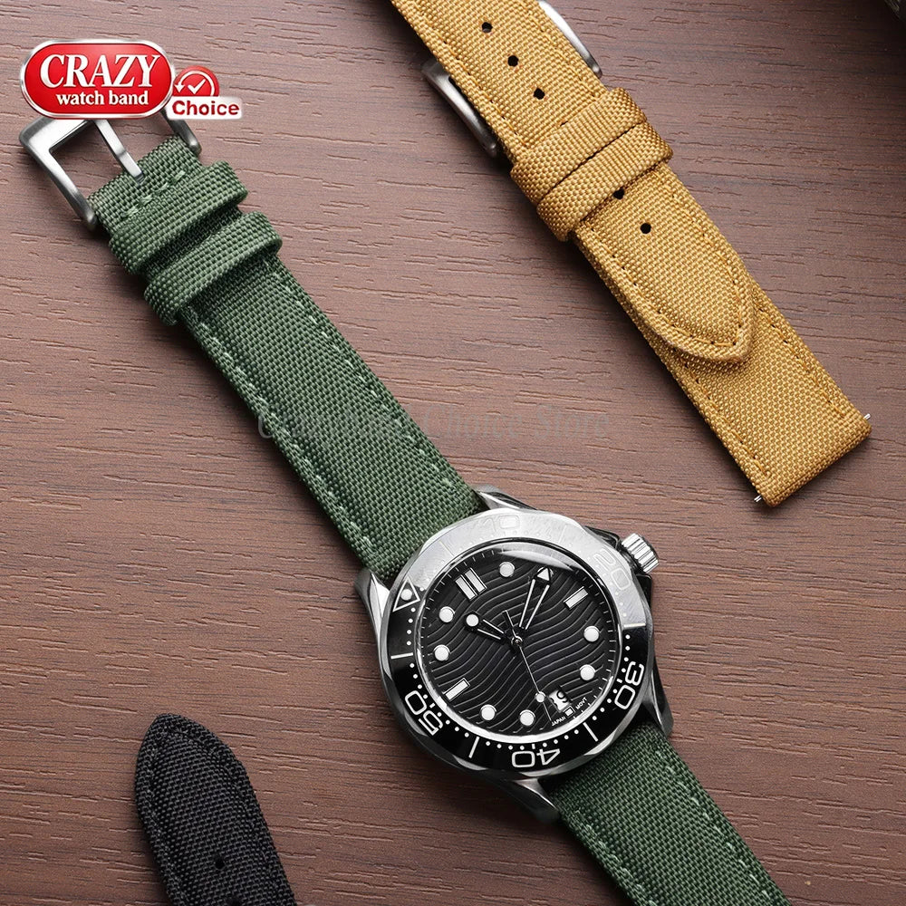 Nylon Watch Strap Waterproof Quick Release Band 20mm & 22mm