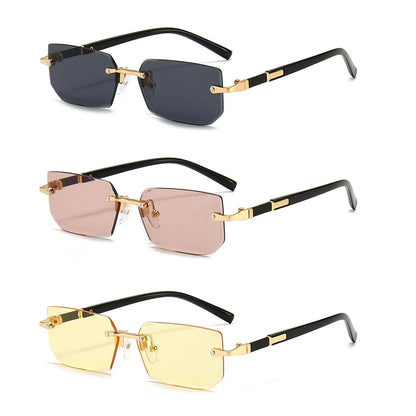 Rimless Rectangle Sunglasses with Mirrored Lenses for Women