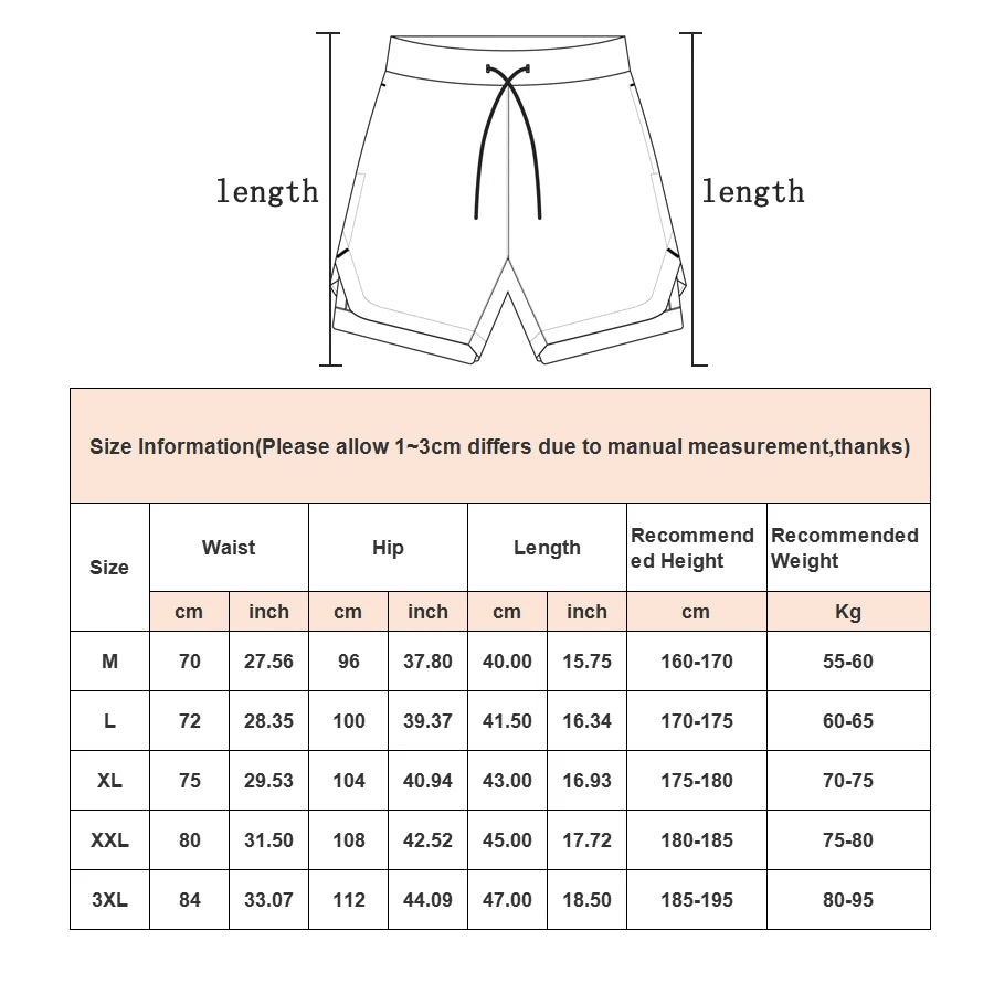 2 in 1 Running Shorts Men Quick Dry Gym Training Shorts