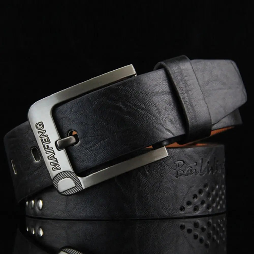Men's Leather Belt with Alloy Buckle for Business & Casual Wear