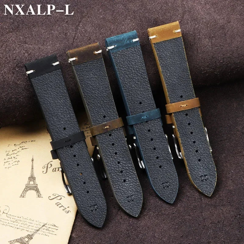 Leather Watch Band Vintage Handmade Strap 18mm 20mm 21mm 22mm