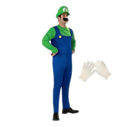 Adult Plumber Costume with Hat, Mustache and Jumpsuit