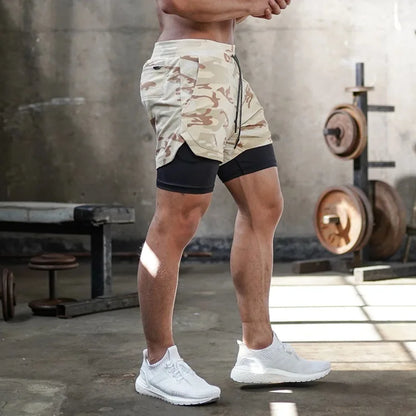 2 in 1 Running Shorts Men Quick Dry Gym Training Shorts