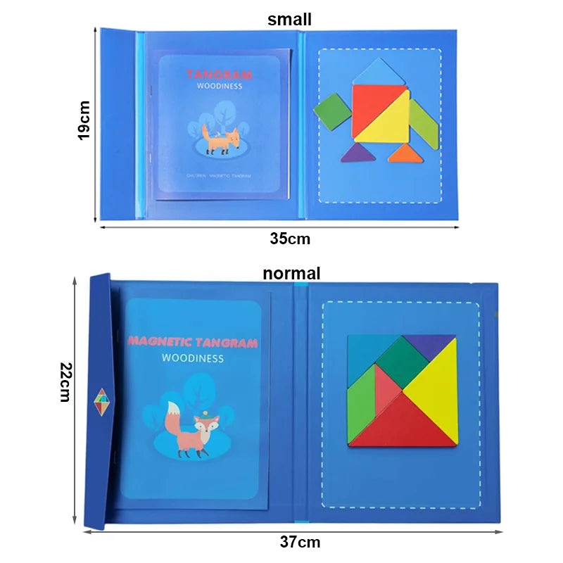 Magnetic Tangram Puzzle Book Wooden Geometry Learning Toy for Kids