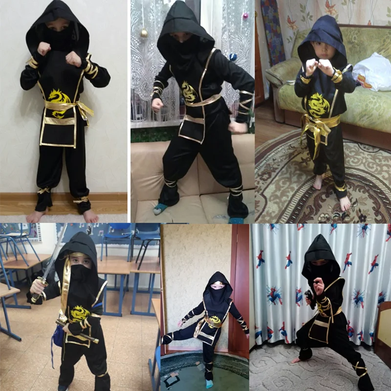 Kids Ninja Costume Set with Hood and Accessories for Halloween