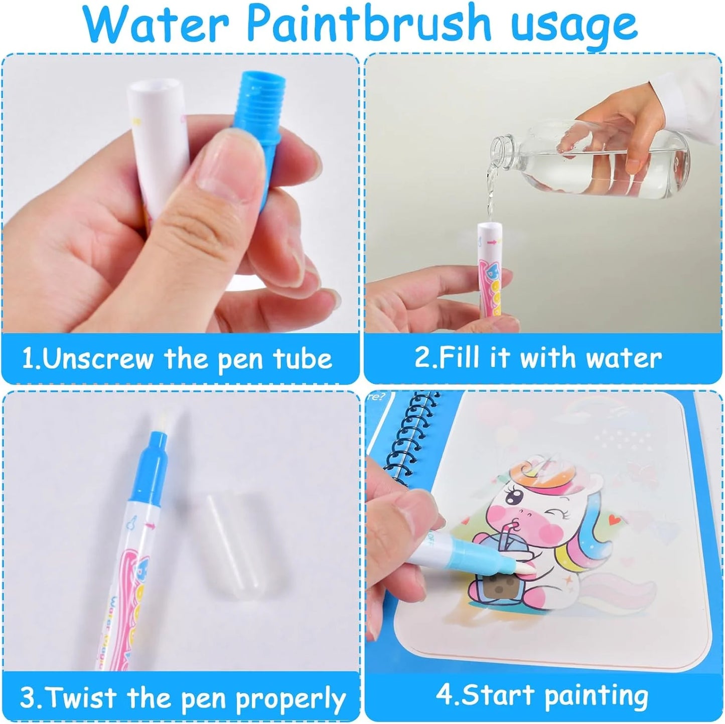 Magic Water Drawing Book Reusable Mess Free Coloring Book for Kids