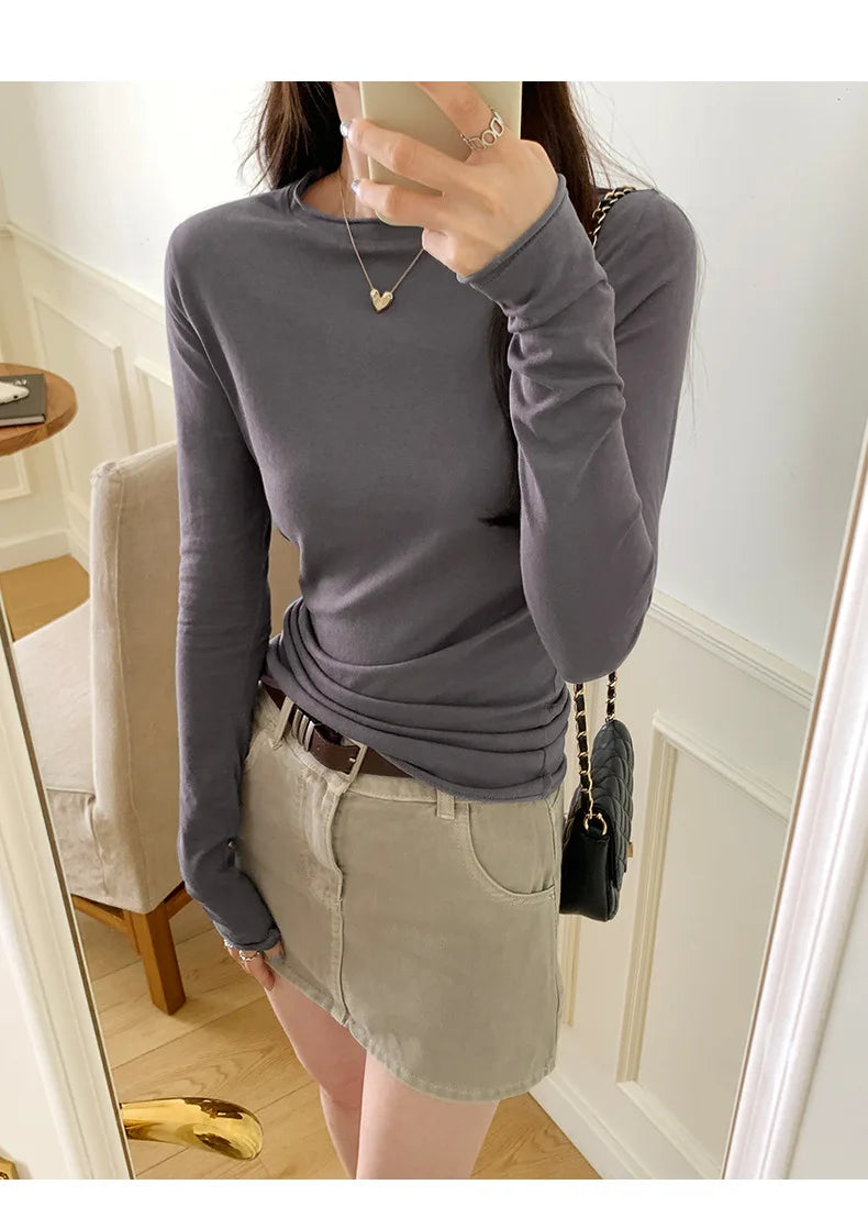 Women's Long Sleeve T-Shirt Casual Slim Fit Crew Neck Top