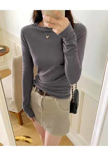 Women's Long Sleeve T-Shirt Casual Slim Fit Crew Neck Top