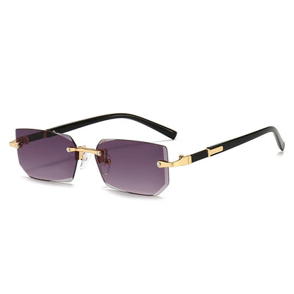 Rimless Rectangle Sunglasses with Mirrored Lenses for Women