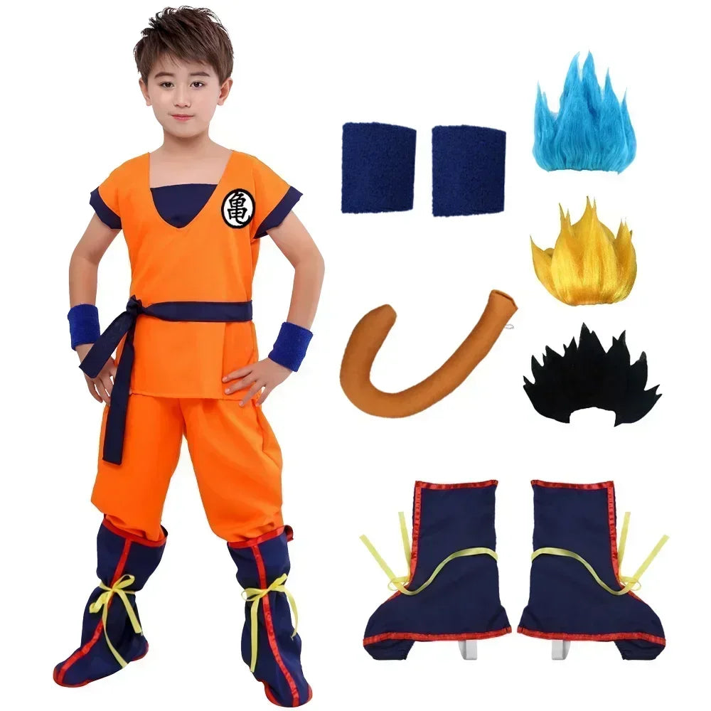 Martial Arts Costume with Wig Tail and Wristbands for Kids & Adults