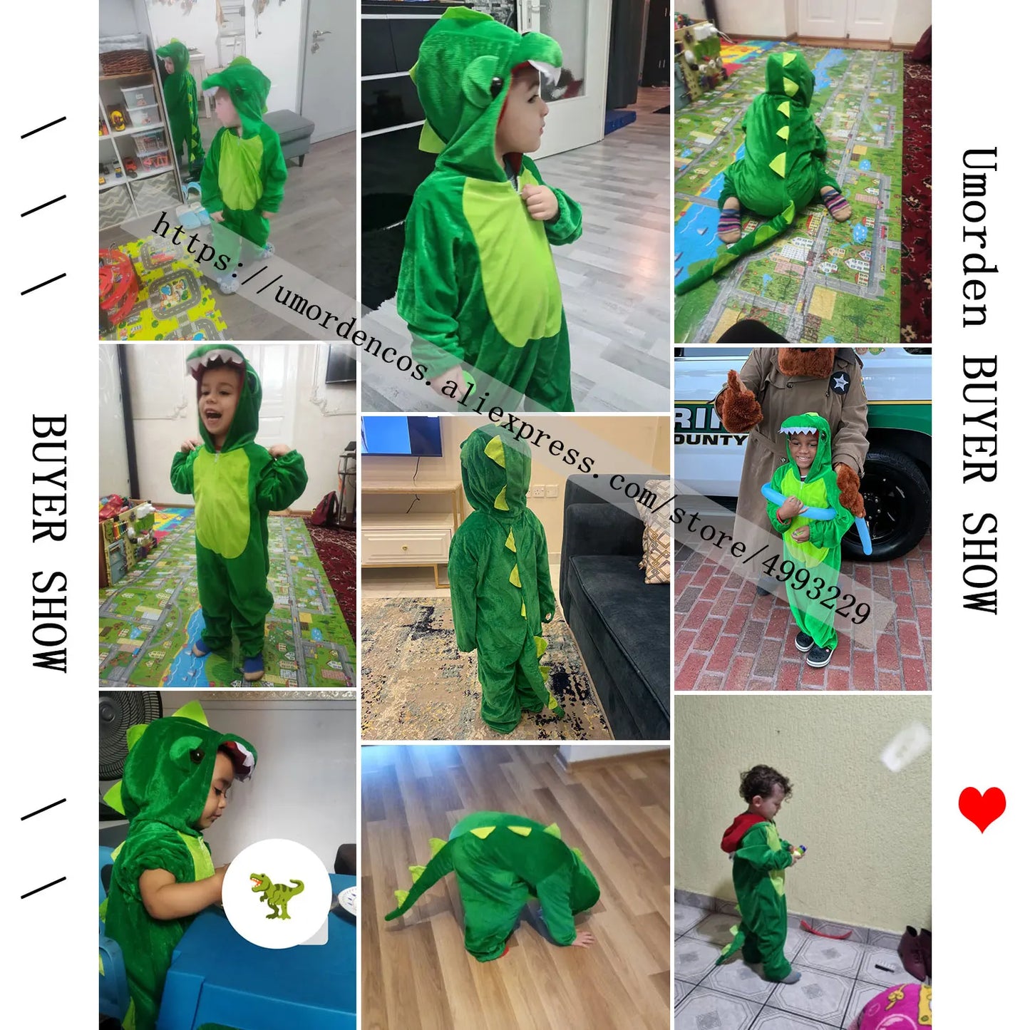 Kids Dinosaur Costume with Green Jumpsuit for Parties