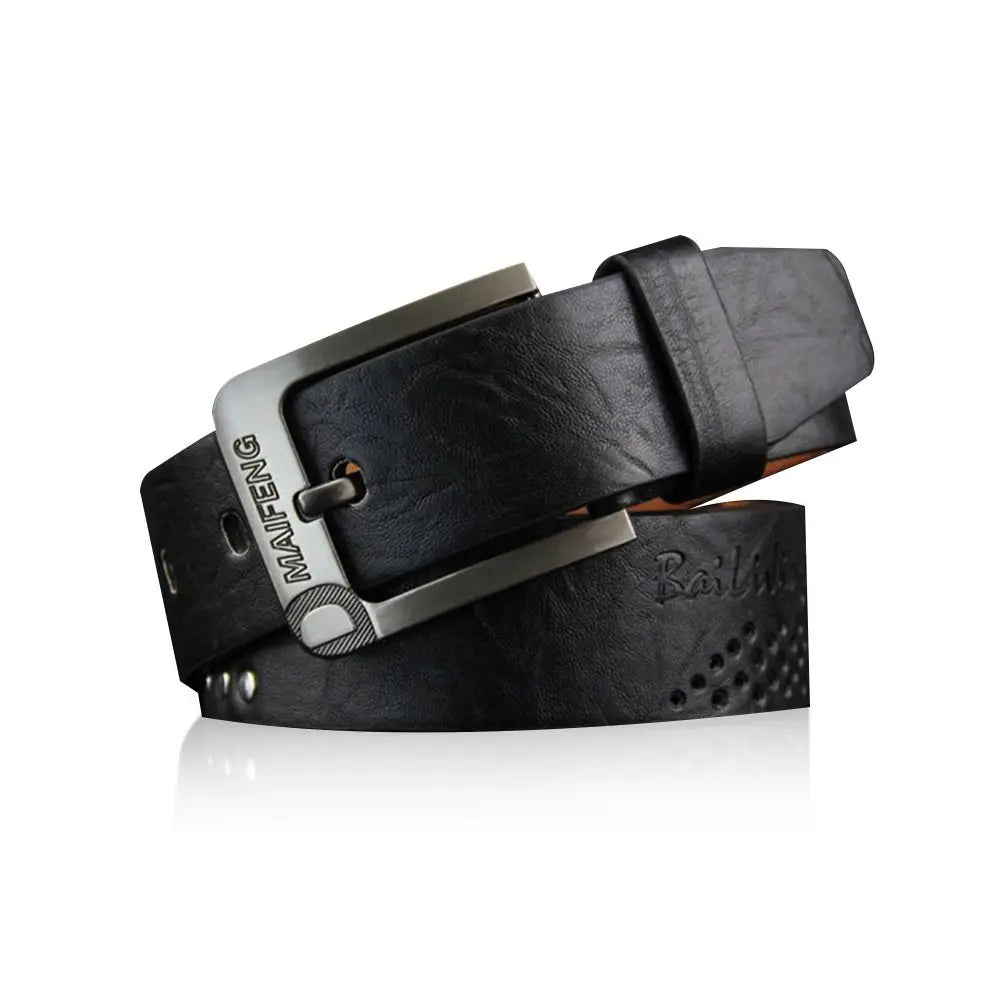 Men's Leather Belt with Alloy Buckle for Business & Casual Wear