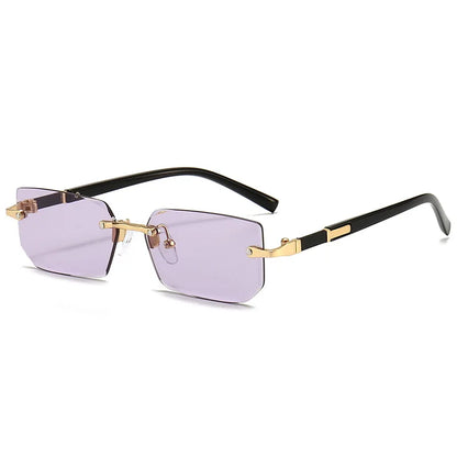 Rimless Rectangle Sunglasses with Mirrored Lenses for Women