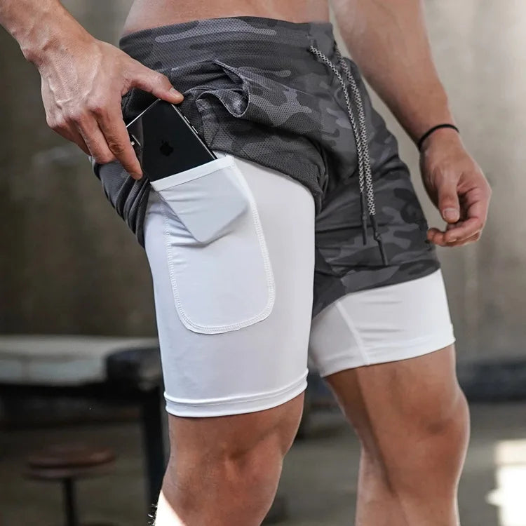 2 in 1 Running Shorts Men Quick Dry Gym Training Shorts