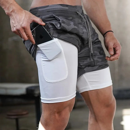 2 in 1 Running Shorts Men Quick Dry Gym Training Shorts