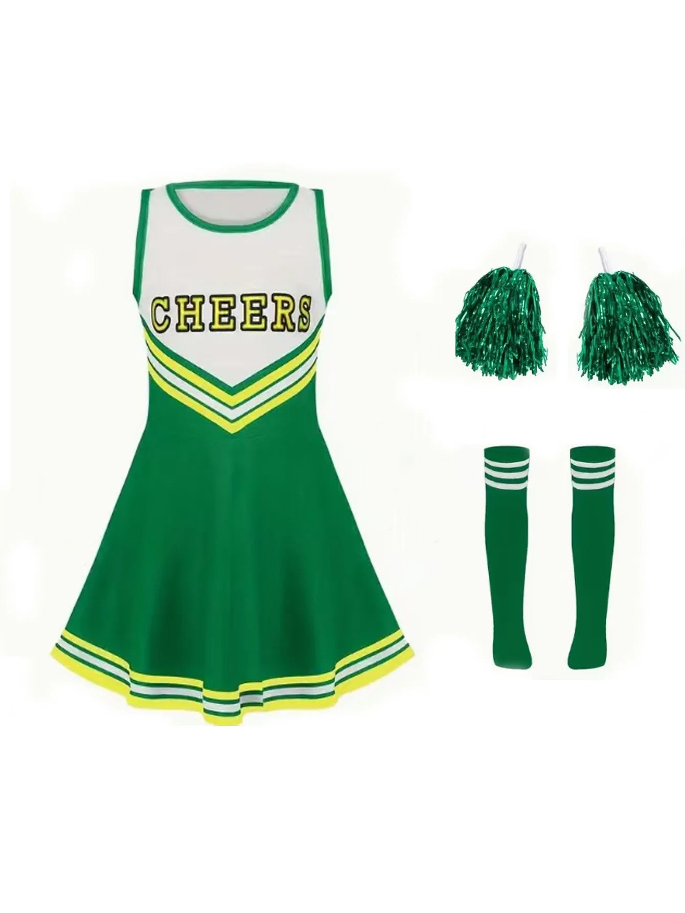 Women’s Cheerleading Costume with Crop Top, Skirt and Pom-Poms