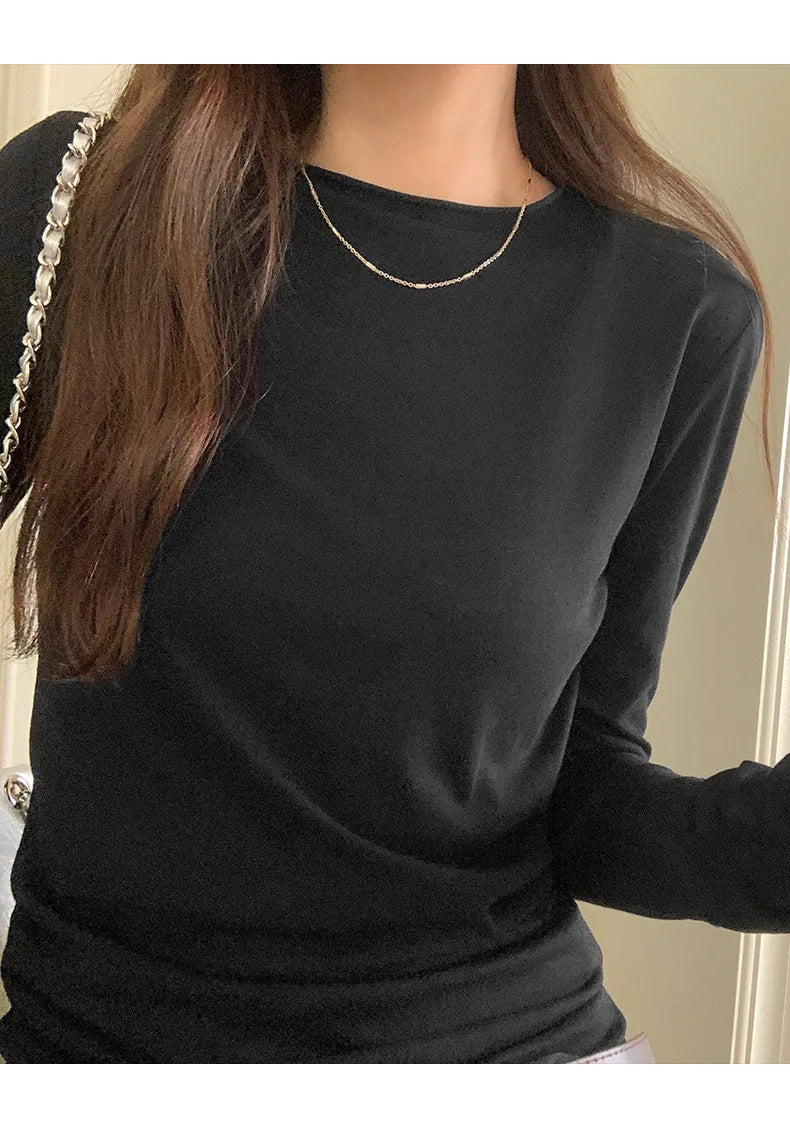 Women's Long Sleeve T-Shirt Casual Slim Fit Crew Neck Top
