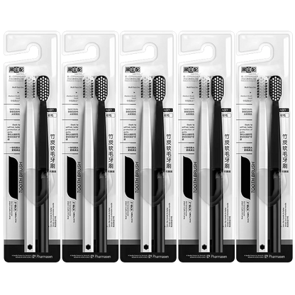 Soft Bristle Toothbrush Set 10 Pack Bamboo Charcoal for Adults