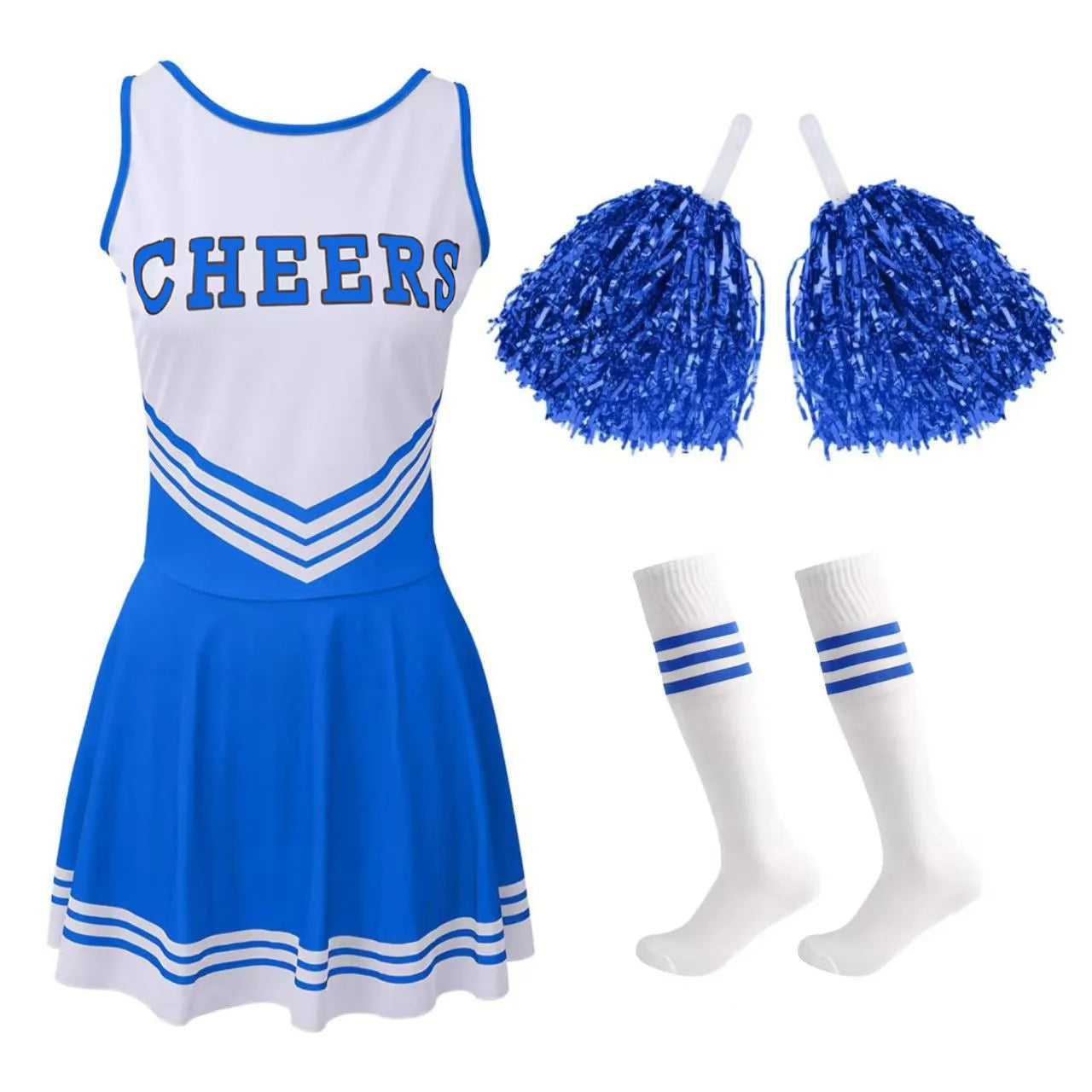 Women’s Cheerleading Costume with Crop Top, Skirt and Pom-Poms