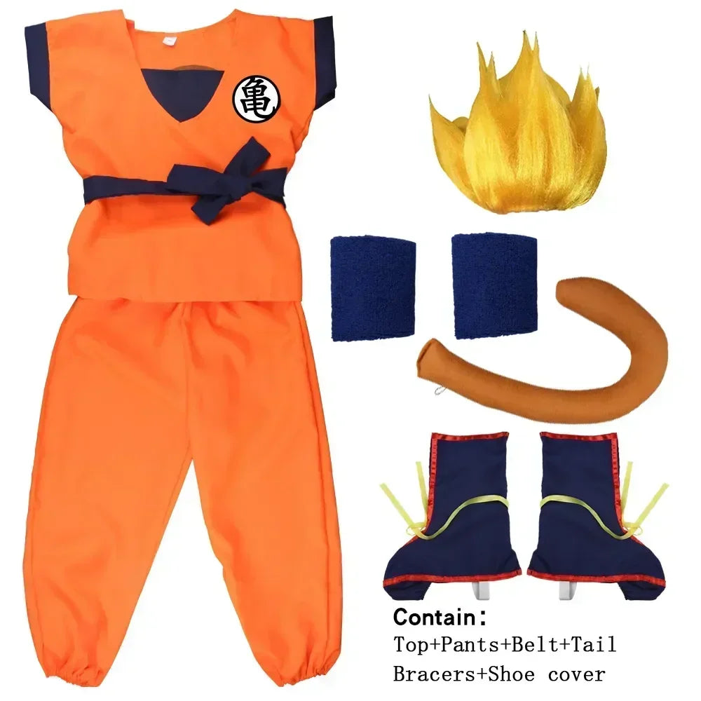Martial Arts Costume with Wig Tail and Wristbands for Kids & Adults