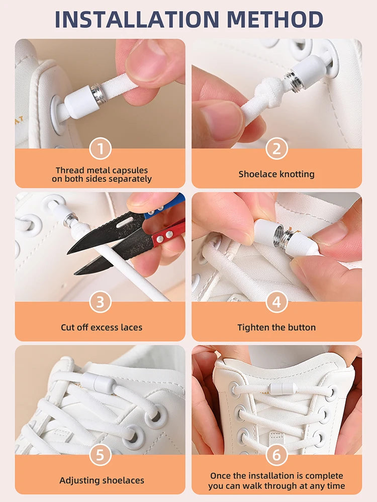 Elastic No Tie Shoelaces with Metal Lock for Kids & Adults