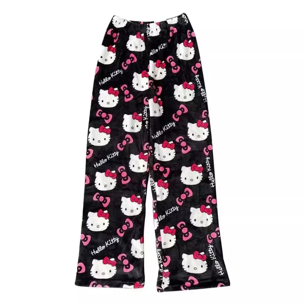 Women’s Pajama Pants with Cute Cartoon Print and Elastic Waist