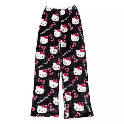 Women’s Pajama Pants with Cute Cartoon Print and Elastic Waist