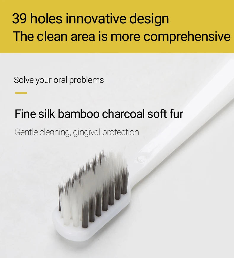 Soft Bristle Toothbrush Set 10 Pack Bamboo Charcoal for Adults