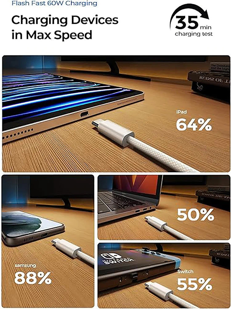 USB-C to USB-C Cable 60W Fast Charging Nylon Braided Data Cable