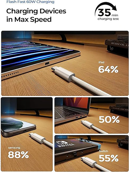 USB-C to USB-C Cable 60W Fast Charging Nylon Braided Data Cable